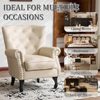 Modern Accent Chair Set of 2, Mid-Century PU Leather Armchair with Solid Wood Legs, Single Sofa Chair for Living Room, Bedroom, Leisure Room, or Reading Room(Ivory White)
