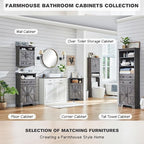 ACCOHOHO Bathroom Storage Cabinet, 72" Tall Farmhouse Storage Cabinet with 2 Drawers, Adjustable Shelves & Barn Door, Cabinet for Bathroom, Living Room, Kitchen, Grey Wash