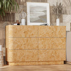 Modern 6 Drawer Dresser Set of 2 with Burl Finish, Wide Wood Chest of Drawers Clothes Organizer, Stylish Large Storage Cabinet for Bedroom or Entryway