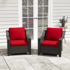Patio 2 Pieces Wicker Chairs Set of 2，Outdoor PE Rattan Armchairs, Water-Resistant Cushions with Removable and Washable Covers, Porch, Balcony, Sunroom (Red)