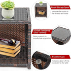 COSTWAY 3 Pieces Patio Furniture Sets, Outdoor Rattan Conversation Set with Tempered Glass Tabletop and Soft Cushion, Wicker Cushioned Chair Sofa for Backyard, Porch, Poolside, Lawn, Red