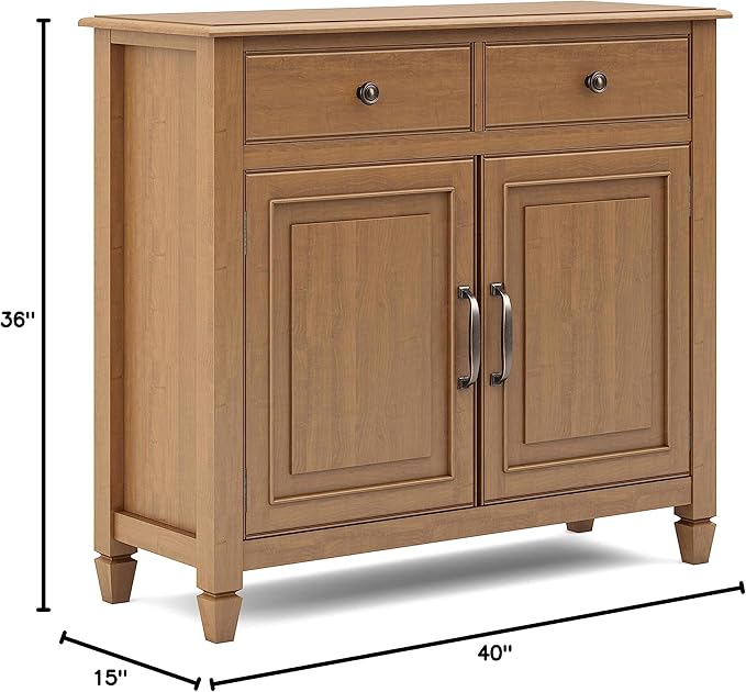 SIMPLIHOME Connaught 40-inch Wide Solid Wood Storage Cabinet in Light Golden Brown for Entryway, Living Room , Organizer for Hats, Gloves, Shoes, Keys, Slim Design, Traditional Style