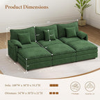 Vesgantti 108" Sectional Sleeper Sofa, 6-Seater Oversized Modular Cloud Couch with Movable Ottoman, Chenille Large Sofa Bed Convertible Deep Seat Couches for Living Room, Bedroom and Apartment, Green