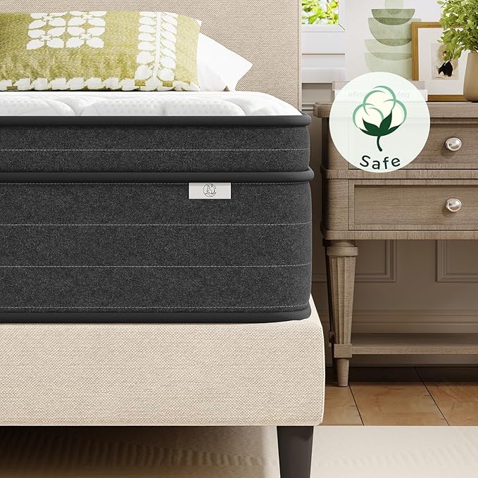 koorlian Queen Size Mattress 12 Inch - Cooling Hybrid Mattress in a Box for Back Pain Relief - Pocket Spring & Memory Foam | Fiberglass-Free, Medium Firm Feel, CertiPUR-US, 120 Nights Trial