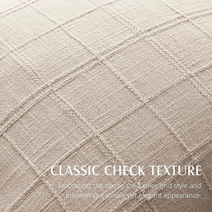 Foindtower Set of 2 Decorative Linen Check Throw Pillow Covers Neutral Farmhouse Vintage Cushion Covers Modern Boho Home Decor for Sofa Chair Couch Bedroom Living Room,22×22 Inch,Natural Linen