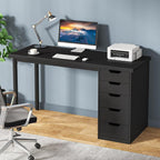 Tribesigns Computer Desk with 5 Drawers, 47 inches Rustic Brown Home Office Desk with Storage, Modern Simple Laptop Desk Study Writing Table for Small Spaces (1, Black)