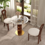 Sintered Stone Office Table and Chair Set - 33.5" Round Table for Small Offices (Red Leg and Pandora Top, 1 Table and 2 Chairs)