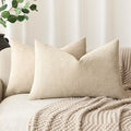 Foindtower Pack of 2 Soft Textured Throw Decorative Pillow Covers Lumbar Accent Solid Cushion Cover Cozy Neutral Farmhouse Pillow Case for Couch Sofa Bedroom Living Room 12x20 Inch, Beige