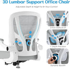 Office Chair Ergonomic Desk Chair - Mesh Computer Chair Breathable Task Chair with Wheels Adjustable Lumbar Support Home Desk Office Chairs Flip up Armrest Executive Rolling Swivel White