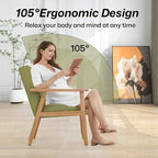 Modern Accent Chair with Wooden Table, Upholstered Linen Fabric Leisure Chair Comfy Side Chair with Backrest Button and Arm Rest for Living Room Bedroom Reading(Green)