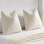 FUTEI Beige Chenille Decorative Throw Pillow Covers 12x20 Inch Set of 2,Soft Cozy Striped Geometric Patterns Lumbar Pillow Cases,Modern Home Decor for Couch Bed Living Room