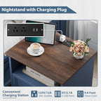 Blue Nightstand with Charging Station, Farmhouse End Table with 2 Drawers, Bedside Table with Space-Saving Storage Cabinet, Unique Base Design for Bedroom, Living Room