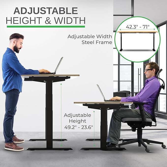Uncaged Ergonomics Rise Up Electric Standing Desk Adjustable Height 24-49" Dual Motor One Piece 60x30 Bamboo Large Standing Table, Sit Stand Rising Desk Home Office
