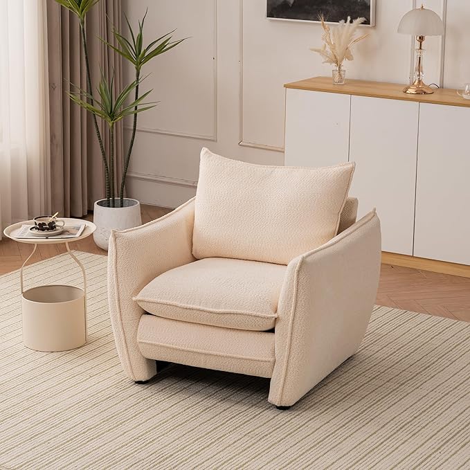 Oversized Armchair, Modern Accent Chair Upholstered in Soft Cloud Fabric with Plush Cushions – Comfy Lounge Chair for Reading Nook, Living Room, and Bedroom (Beige, Set of 1)