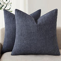 Foindtower Set of 2 Decorative Linen Check Throw Pillow Covers Neutral Farmhouse Vintage Cushion Covers Modern Boho Home Decor for Sofa Chair Couch Bedroom Living Room,24×24 Inch,Navy Blue