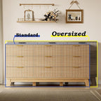 63" Long Dresser for Bedroom, 9-Drawer Fluted Dresser, Extra-Wide Wood Chest of Drawers with Smooth Metal Slides, Stable Base, Modern Clothes Storage Cabinet for Living Room, Hallway, Nursery