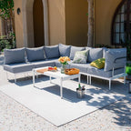Sundale Outdoor 7 Pieces Metal Patio Furniture Set, Outdoor Sectional Sofa w/6 Inch Olefin Cushion and Coffee Table, Modern Outdoor Conversation Sets (6 Seats, White Frame)