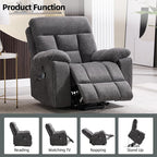 CANMOV Large Power Lift Recliner Chair with Massage and Heat for Elderly Big and Tall People, Overstuffed Wide Recliners with 2 Cup Holders, Side Pocket and USB Port, Dark Grey