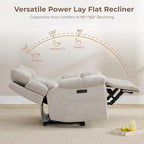 CHITA Oversized Power Recliner Chair with Bluetooth Speakers for Adults, Lay Flat Recliner with Power Lumbar Support, Manual Winged Headrest and USB & Type-C Charging Ports, Taupe