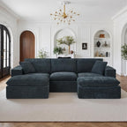 108" Sectional Couches for Living Room Boneless Couch Upholstered Cloud Couch Sectional Modular Sectional Sofa with L Shaped (Chenille-Blue, 3 Seat+2 Ottoman)