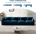 Modular Sectional Sofa, 146.5 Inch I-Shaped Cloud Sofa with Deep Seat Chenille Sofa with Cushions, Four Seater Sectional Sofa for Living Room Apartment,Blue