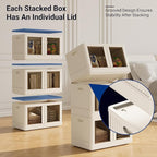 FLEXIMOUNTS 228 QT Stackable Storage Bins With Lids, Collapsible Plastic Storage Bins With Doors and Built-in Wheels For Home Dorm Closet Organizers and Storage, 3 Pack Cubes, Milky White