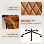 Leather Home Office Desk Chairs, Comfy Office Chair, Mid Century Modern Office Chair with Lumbar Support, Mid-Back Adjustable Swivel Computer Chair with Wheels and Arms, Brown