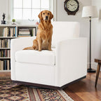 Pia Ricco Single Swivel Barrel Chair, Mid-Century Modern Accent Armchair with Plush Chenille Upholstery for Living Room & Cozy Reading Nook, Beige