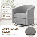 Chenille Swivel Accent Chair, Living Room Chairs, No Assembly Upholstered Armchair, 360°Rotating Barrel Chair for Bedroom, Apartment & Reading Nook (1, Light Grey)