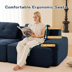 115.3” Blue Boneless Couches for Living Room, Modular Sectional Sofa with U-Shape Chaise, 3 Seater Comfy Upholstered Deep Seat Corduroy Fabric Cloud Couch No Assembly, Anti-Slip Design