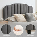 Queen Size Headboard Dark Gray Upholstered Headboard Adjustable Height&Width Linen Headboards Modern Vertical Channel Design Bed Head Board, Dark Gray