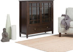 SIMPLIHOME Connaught SOLID WOOD 46 Inch Wide Traditional Tall Storage Cabinet in Dark Chestnut Brown, For the Living Room, Entryway and Family Room