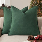 Foindtower Set of 2, Decorative Linen Soild Throw Pillow Covers Soft Accent Euro Cushion Case Farmhouse Neutral Pillowcase for Chair Couch Sofa Bedroom Living Room Home Decor 22 x 22 Inch Pine Green