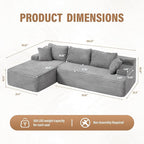 Hobestluk Modular Sectional Couch Sofa, 108" Boneless Couches for Living Room, Memory Foam Sectional Couch with Oversized Chaise,L-Shape Couches (Grey, Left Facing)