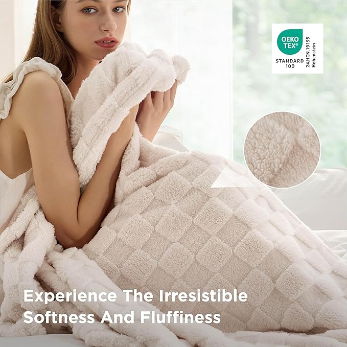 Bedsure GentleSoft King Size Blanket for Bed - Super Soft Cozy Blankets for Women Men Girls, Large Fuzzy Fleece Throw for Bedroom Decor, Light Beige,108x90 Inches