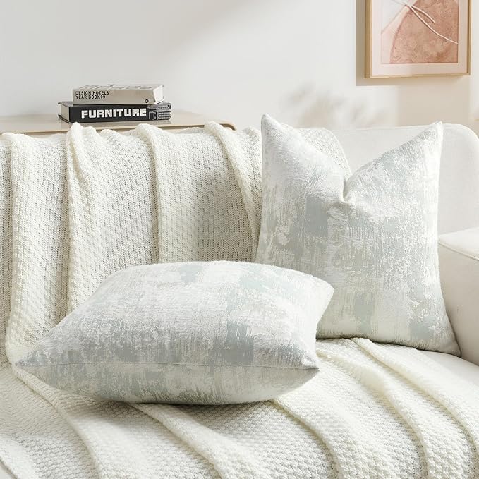 FUTEI Light Blue White Decorative Throw Pillow Covers 22x22 Inch Set of 2,Soft Faux Cashmere Jacquard - Textured & Cozy Cushion Case,Modern Home Decor for Couch Bed Living Room