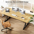 LITTLE TREE 70.8-Inch Large Executive Desk, Modern Computer Office Desk, Wooden Writing Desk Study Table for Home Office, Light Walnut-Black