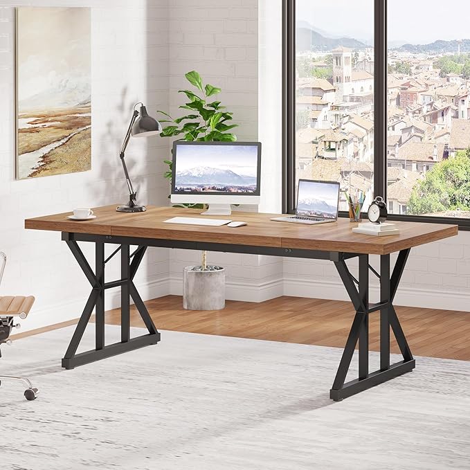 Tribesigns 70.8-Inch Executive Desk, Large Computer Office Desk Workstation, Modern Simple Style Laptop Desk Study Writing Table Business Furniture for Home Office (Light Brown, 70.8 Inch)