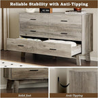 Dresser for Bedroom with 6-Drawer, 47.2" Modern Chest of Drawers with Metal Handles, X-Shape Base & Adjustable Center Leg, Anti-Tip Closet Organizers and Storage