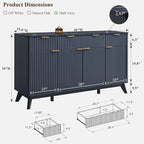 OKD 60" Fluted Buffet Sideboard Cabinet with Storage, Morden Credenza Buffet Table Coffee Bar Storage Cabinet with 4 Doors and 3 Drawers for Dining Room, Living Room,Hallway (Dark Grey)