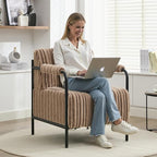 Modern Accent Lounge Chair Velvet Tufted Textured Upholstery Vertical Stitching Metal Frame Ergonomic Reading Chair for Living Room Bedroom Stylish Compact Cozy Design (Light Brown)