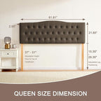 Tufted Upholstered Headboard Queen Size, Sturdy and Durable Solid Wood Bed headboard, Fabric Headboard Adjustable Height from 37” to 51”, Button Diamond Design Head Board, Chocolate