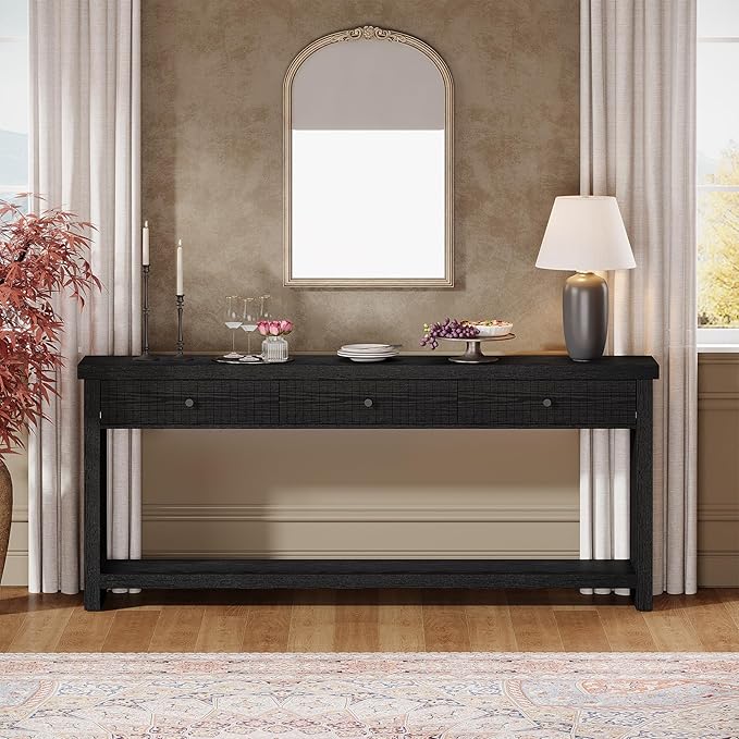 Tribesigns 70.9 inch Sofa Console Table with 3 Drawers, Extra Long Entryway Table with Open Storage Shelves Wooden Couch Table Foyer Tables Furniture for Living Room Hallway Entrance, Black