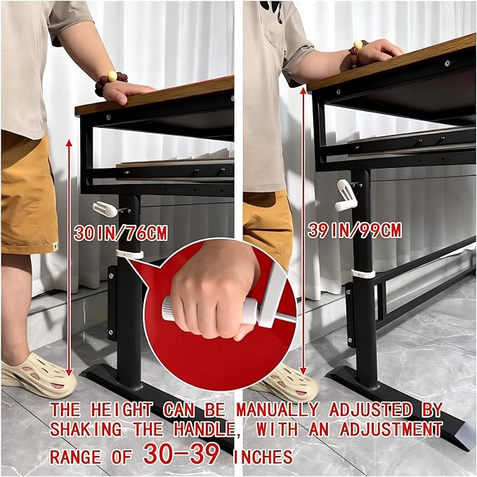 Studio Desk with Keyboard Tray | Hand-Crank Adjustable Standing Desk Workstation for Music Production, Cable Management, MIDI Keyboard Shelf (White, 70in)