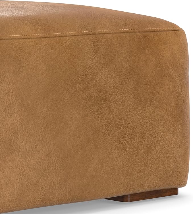 SIMPLIHOME Rex Right Corner Sectional Modular Sofa and Ottoman Set in Full-Grain Genuine Leather, Sienna, 116-inch-wide L-Shaped Leather Sofa and Matching 34-inch-Wide Table Ottoman for Living Room