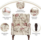 Lumibee Wingback Accent Chair, 2 Set High Back Floral Armchairs in Fabric,Comfy Upholstered Reading Single Sofa Chairs with Solid Wood Legs for Living Room,Bedroom,Office-Floral Beige
