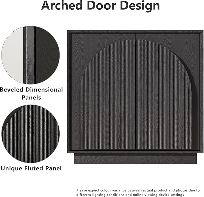 win2win Fluted Sideboard Buffet Cabinet with Storage, 31.5" Modern Accent Cabinet with Double-Layered Arch Doors, Small Wood Console Credenza for Living Room, Dining Room, Entryway, Hallway, Black