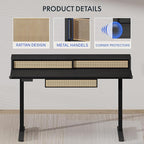 FLEXISPOT Q4 One-Piece Standing Desk with Rattan Drawers, 55 x 24 Inch Adjustable Height, Electric Stand Up Table with Monitor Shelf, Home Office Ergonomic Computer Desk with Memory Presets, Black