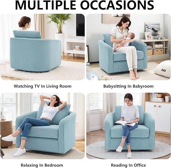 MINCETA Accent Chairs Set of 2, 360° Swivel Barrel Chair with High Density Foam, Oversized Reading Chair with Performance Fabric Upholstered Armchair for Living Room, Bedroom, Apartment Teal Blue