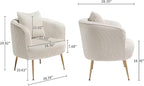 Art Leon Velvet Accent Chair, Upholstered Modern Single Sofa Chair, Comfy Barrel Chair with Golden Metal Legs for Living Room Bedroom, Off White